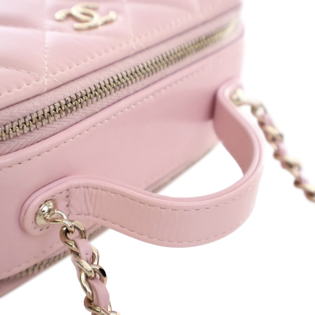 Chanel Mini CC Glazed Cuir de veau Double Zip Top Handle Vanity Étui Rose