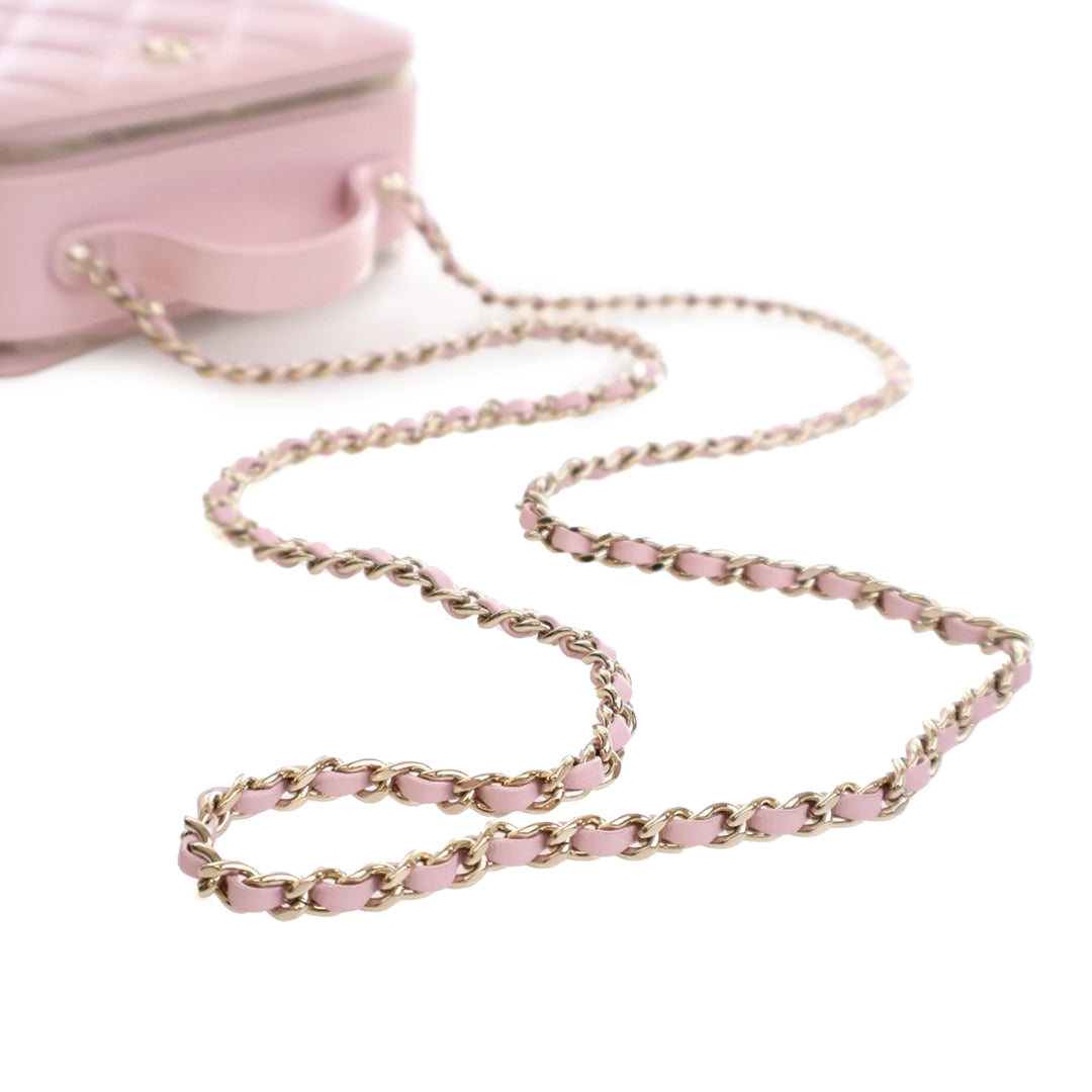 Chanel Mini CC Glazed Cuir de veau Double Zip Top Handle Vanity Étui Rose