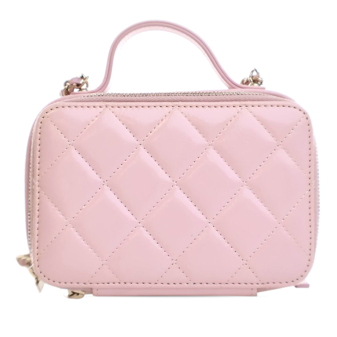 Chanel Mini CC Glazed Cuir de veau Double Zip Top Handle Vanity Étui Rose