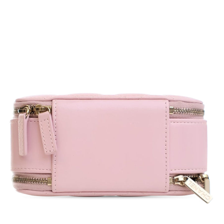 Chanel Mini CC Glazed Cuir de veau Double Zip Top Handle Vanity Étui Rose