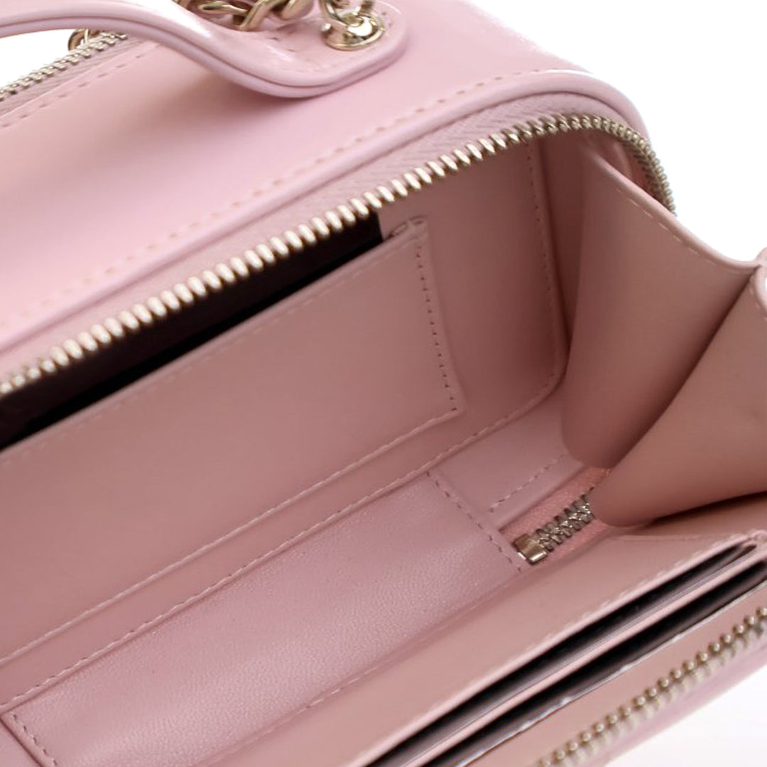 Chanel Mini CC Glazed Cuir de veau Double Zip Top Handle Vanity Étui Rose