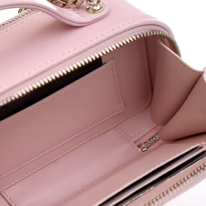 Chanel Mini CC Glazed Cuir de veau Double Zip Top Handle Vanity Étui Rose
