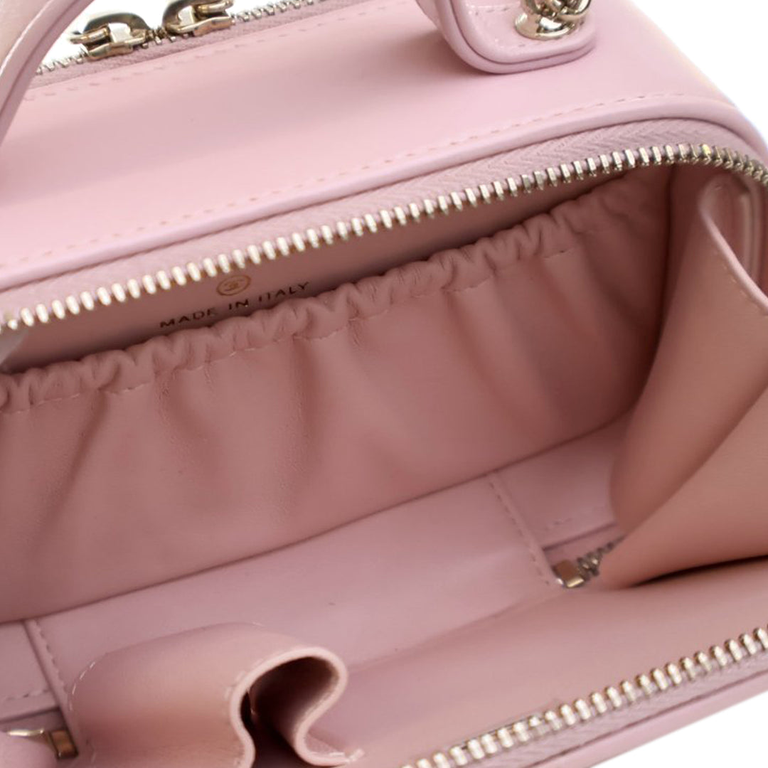 Chanel Mini CC Glazed Cuir de veau Double Zip Top Handle Vanity Étui Rose