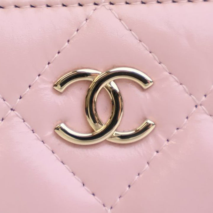 Chanel Mini CC Glazed Cuir de veau Double Zip Top Handle Vanity Étui Rose