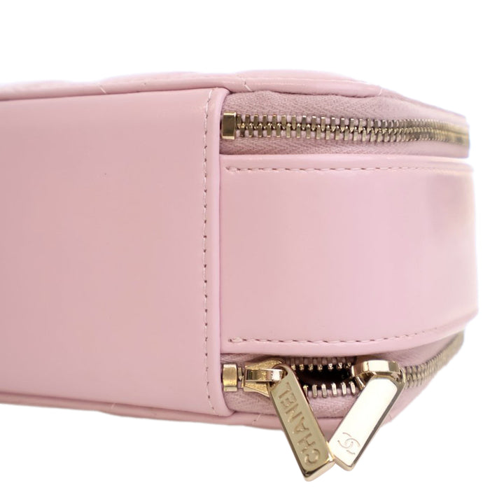 Chanel Mini CC Glazed Cuir de veau Double Zip Top Handle Vanity Étui Rose