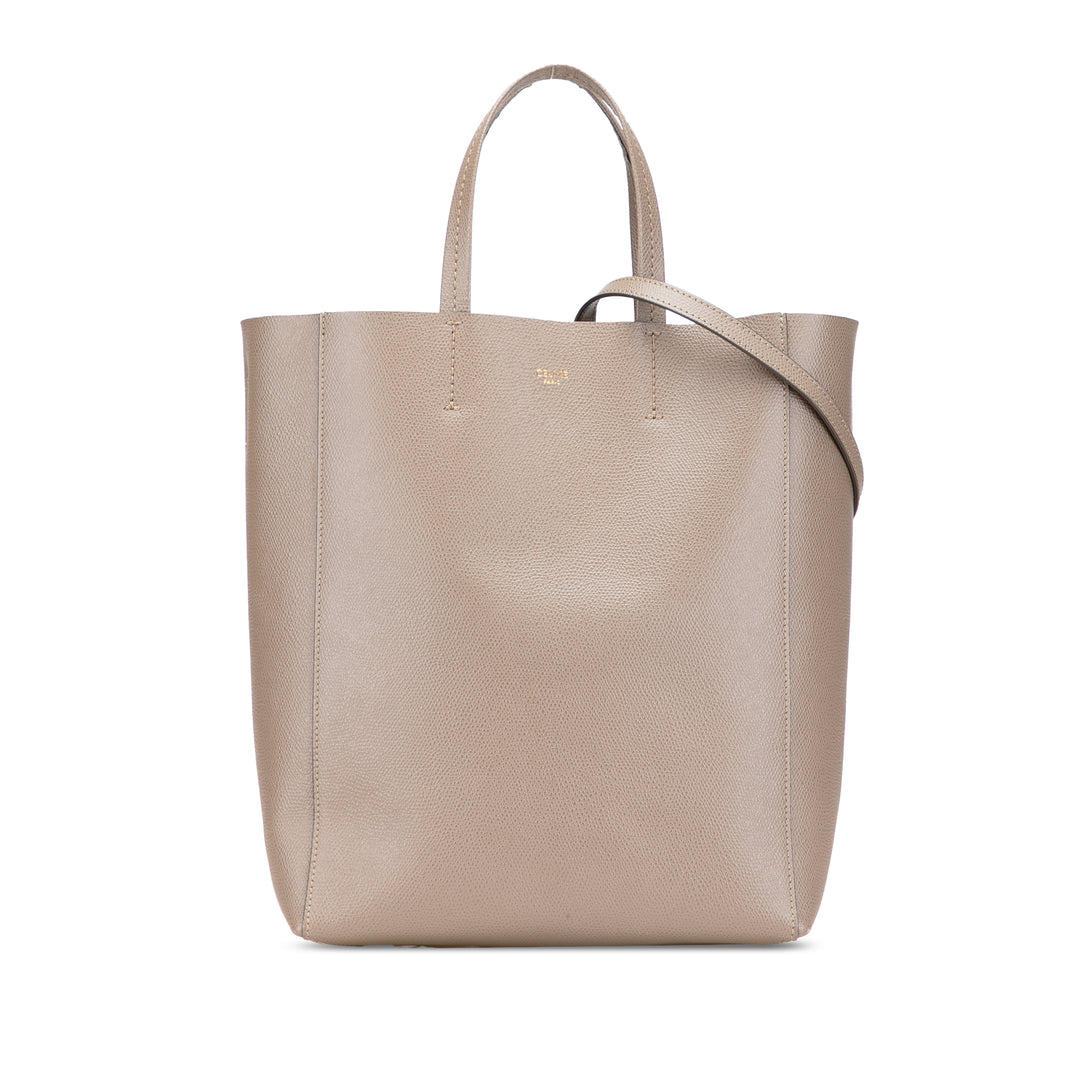 Small Grained Calfskin Vertical Cabas Satchel Brown - Gaby Paris