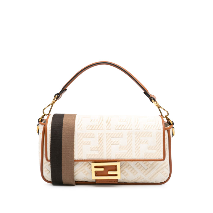 Zucca Embroidered Canvas Baguette Satchel Brown - Gaby Paris