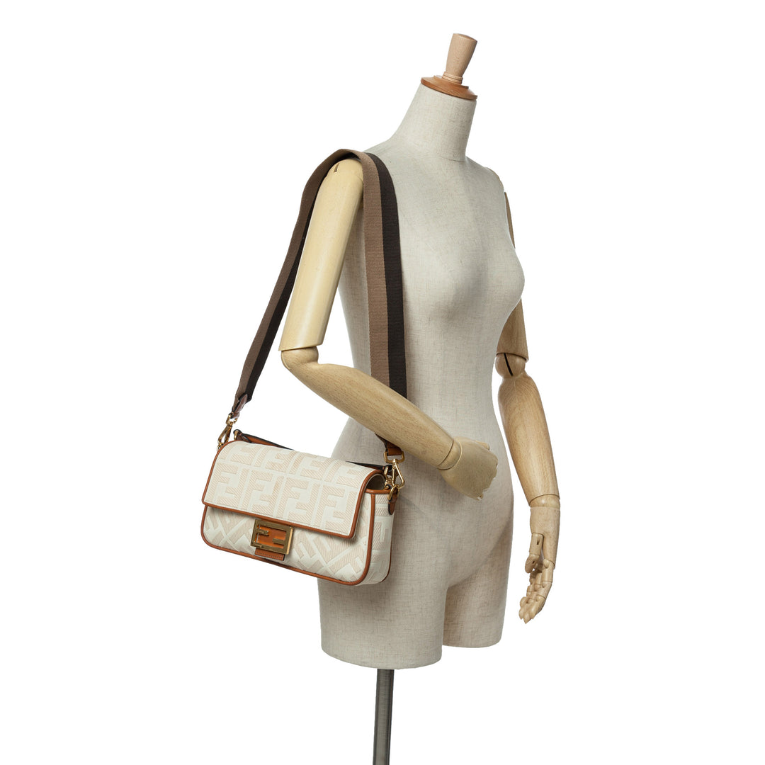 Zucca Embroidered Canvas Baguette Satchel Brown - Gaby Paris