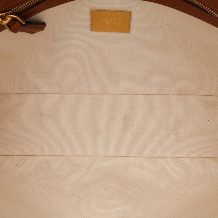 Zucca Embroidered Canvas Baguette Satchel Brown - Gaby Paris