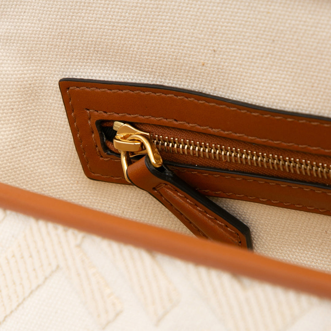 Zucca Embroidered Canvas Baguette Satchel Brown - Gaby Paris