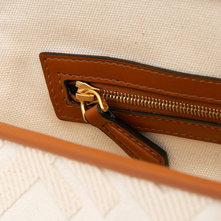 Zucca Embroidered Canvas Baguette Satchel Brown - Gaby Paris