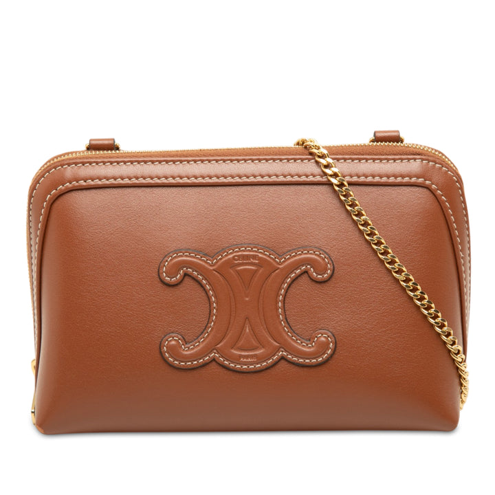 Celine Pochette Triomphe avec chaîne Cuir de veau lisse Marron – vue principale – GABY PARIS