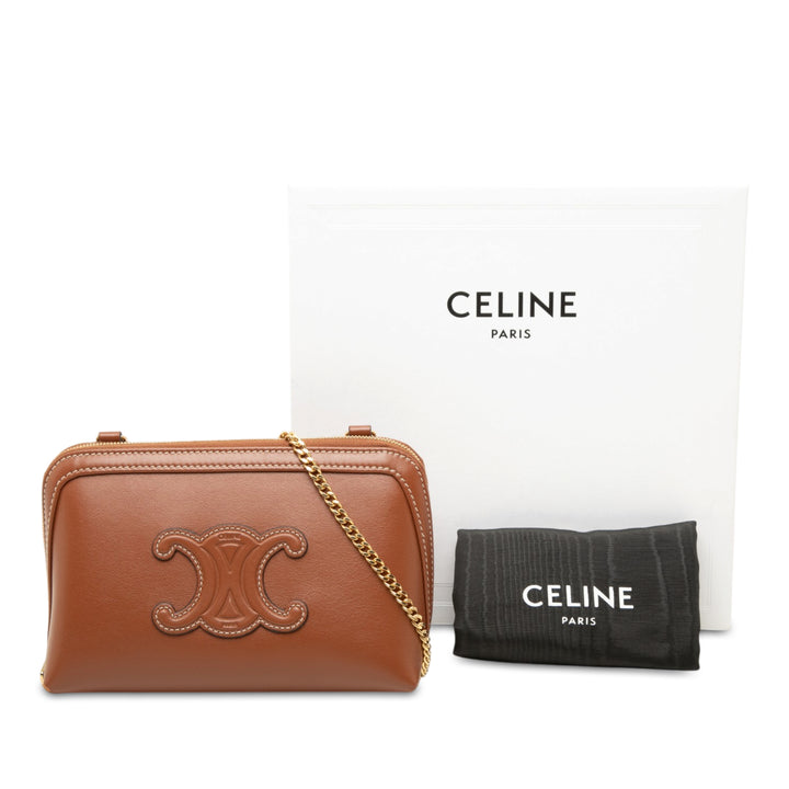 Celine Pochette Triomphe avec chaîne Cuir de veau lisse Marron – vue 7 – GABY PARIS