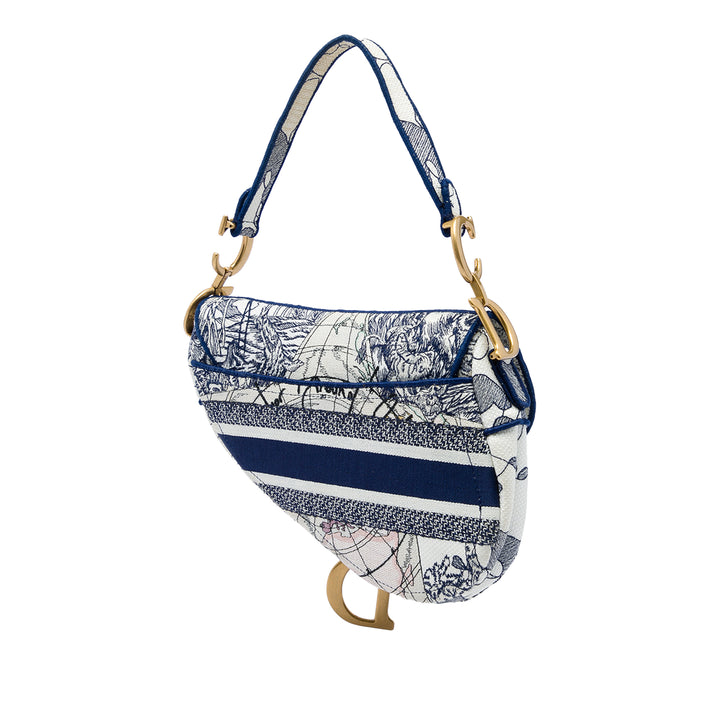 Dior brodé Around the World Saddle Sac Bleu – vue 2 – GABY PARIS