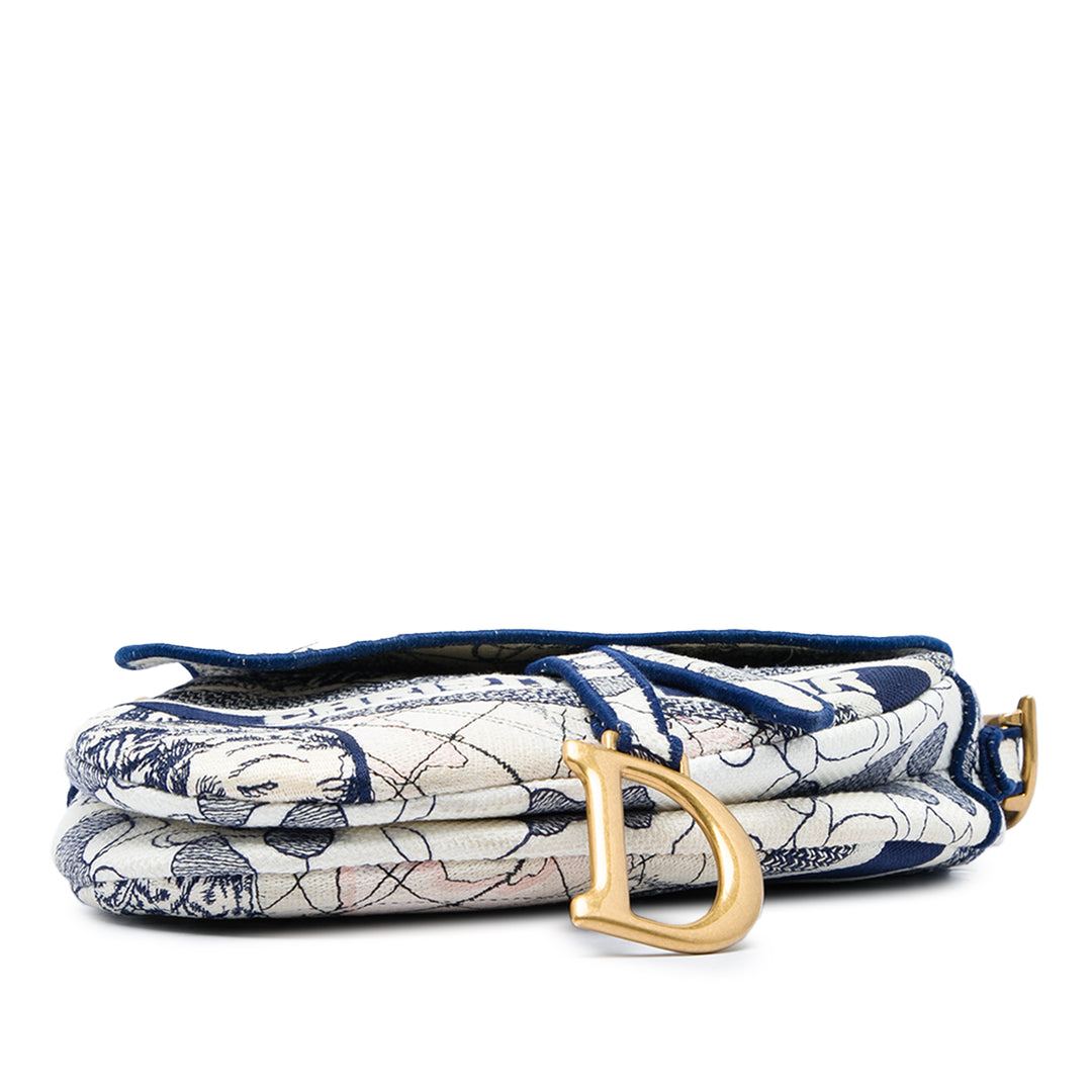 Dior brodé Around the World Saddle Sac Bleu – vue 3 – GABY PARIS