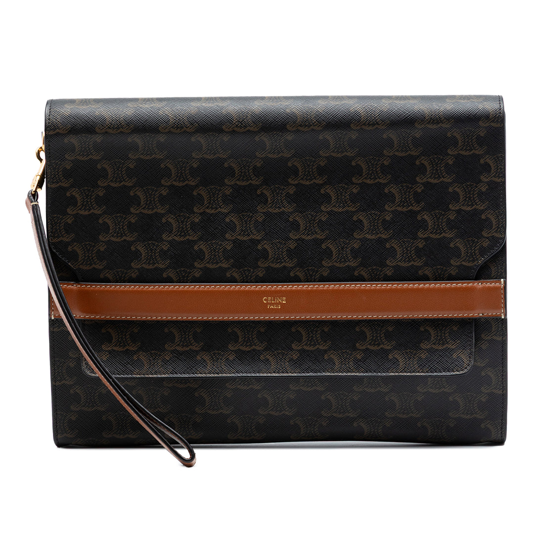 Celine Triomphe Coated Toile Wristlet à rabat Pochette