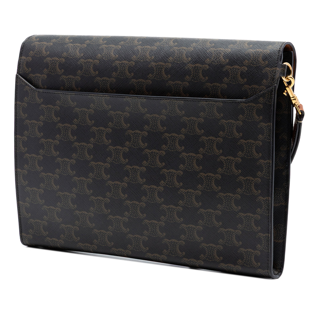 Celine Triomphe Coated Toile Wristlet à rabat Pochette