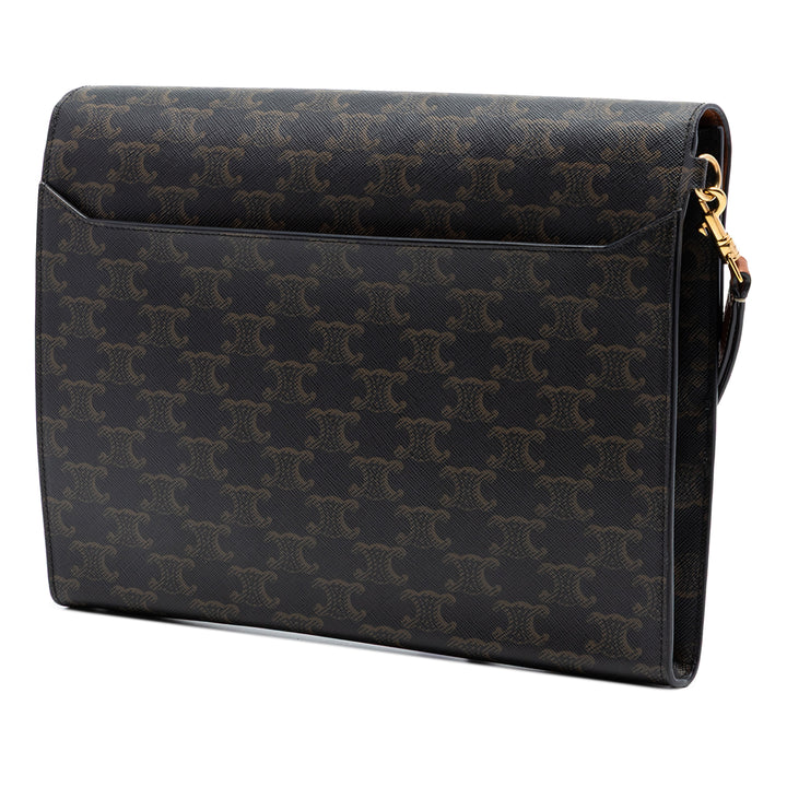 Celine Triomphe Coated Toile Wristlet à rabat Pochette