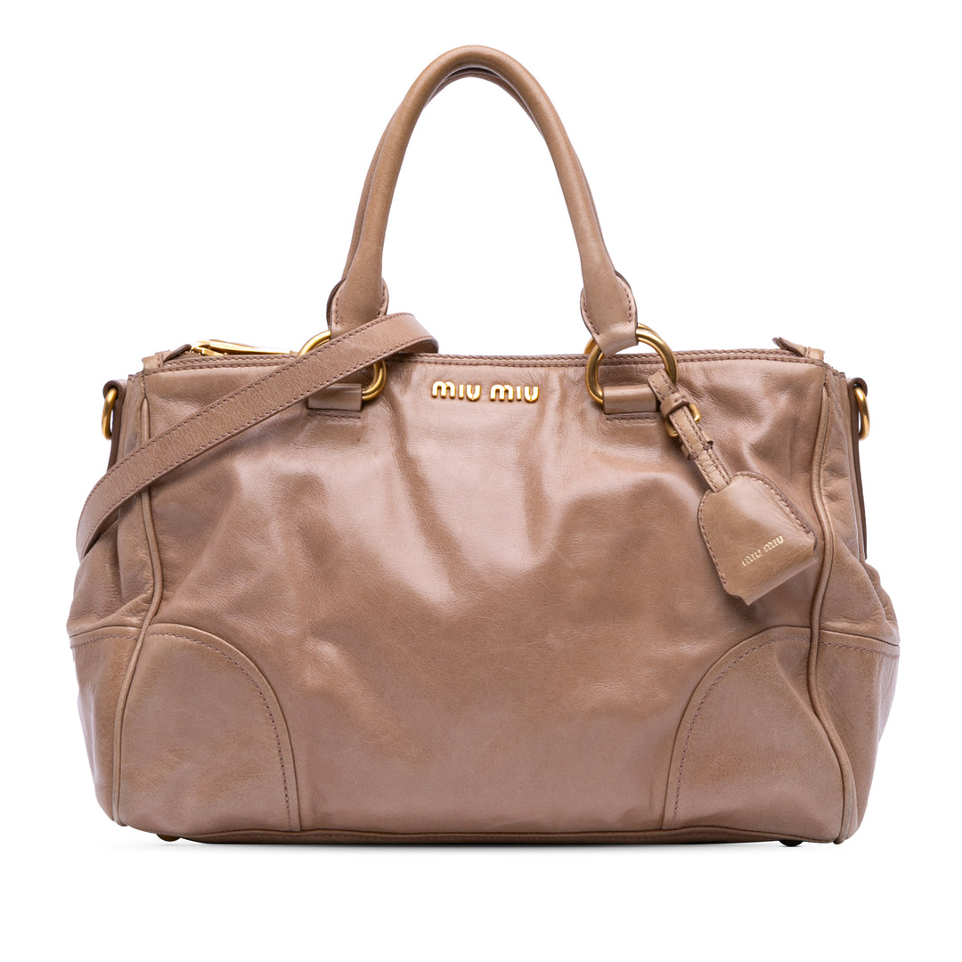 Vitello Shine Satchel Brown - Gaby Paris
