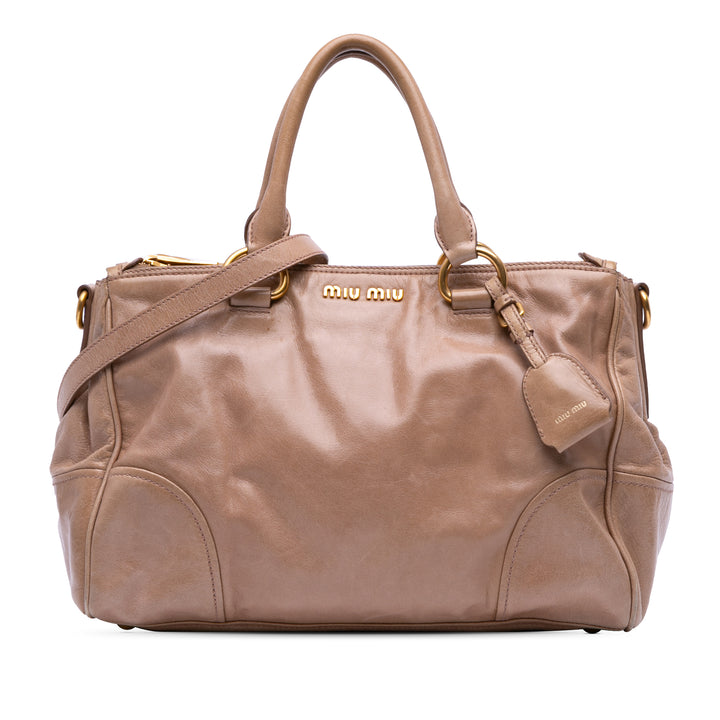 Vitello Shine Satchel Brown - Gaby Paris