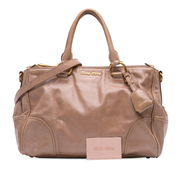 Vitello Shine Satchel Brown - Gaby Paris