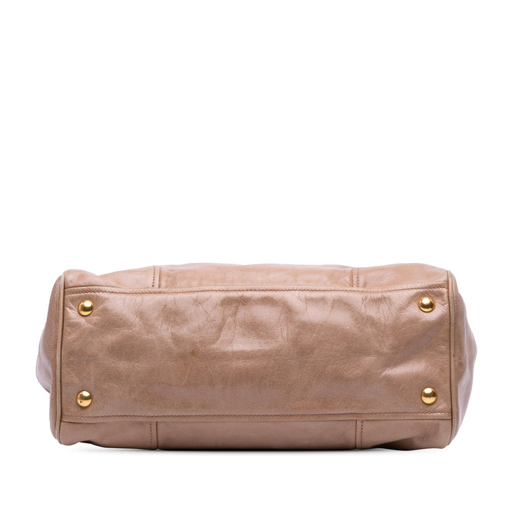 Vitello Shine Satchel Brown - Gaby Paris