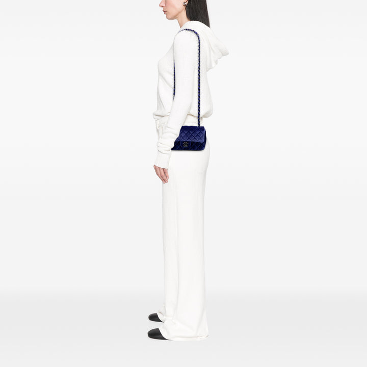 Chanel Mini Rectangular Classic Velours Simple rabat Bleu