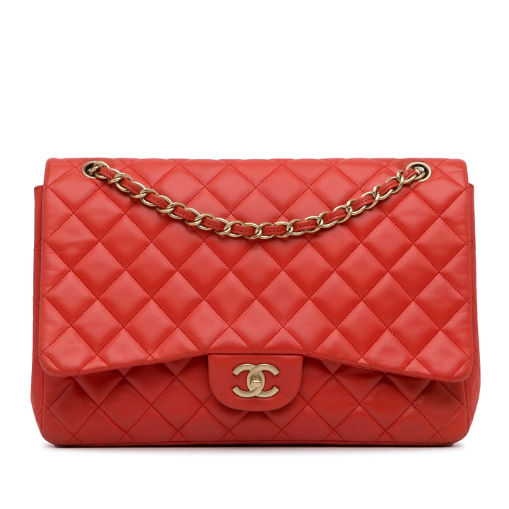 Maxi Classic Lambskin Single Flap Red - Gaby Paris