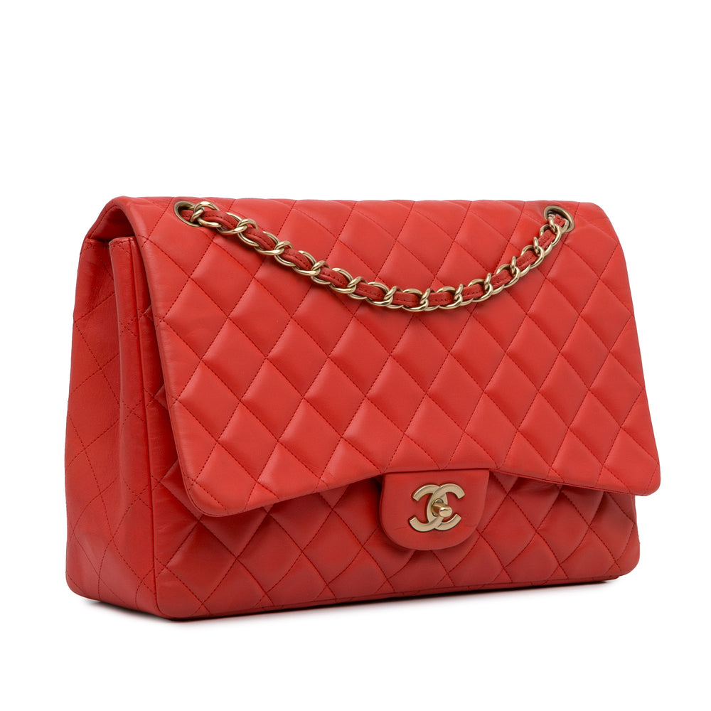 Maxi Classic Lambskin Single Flap Red - Gaby Paris