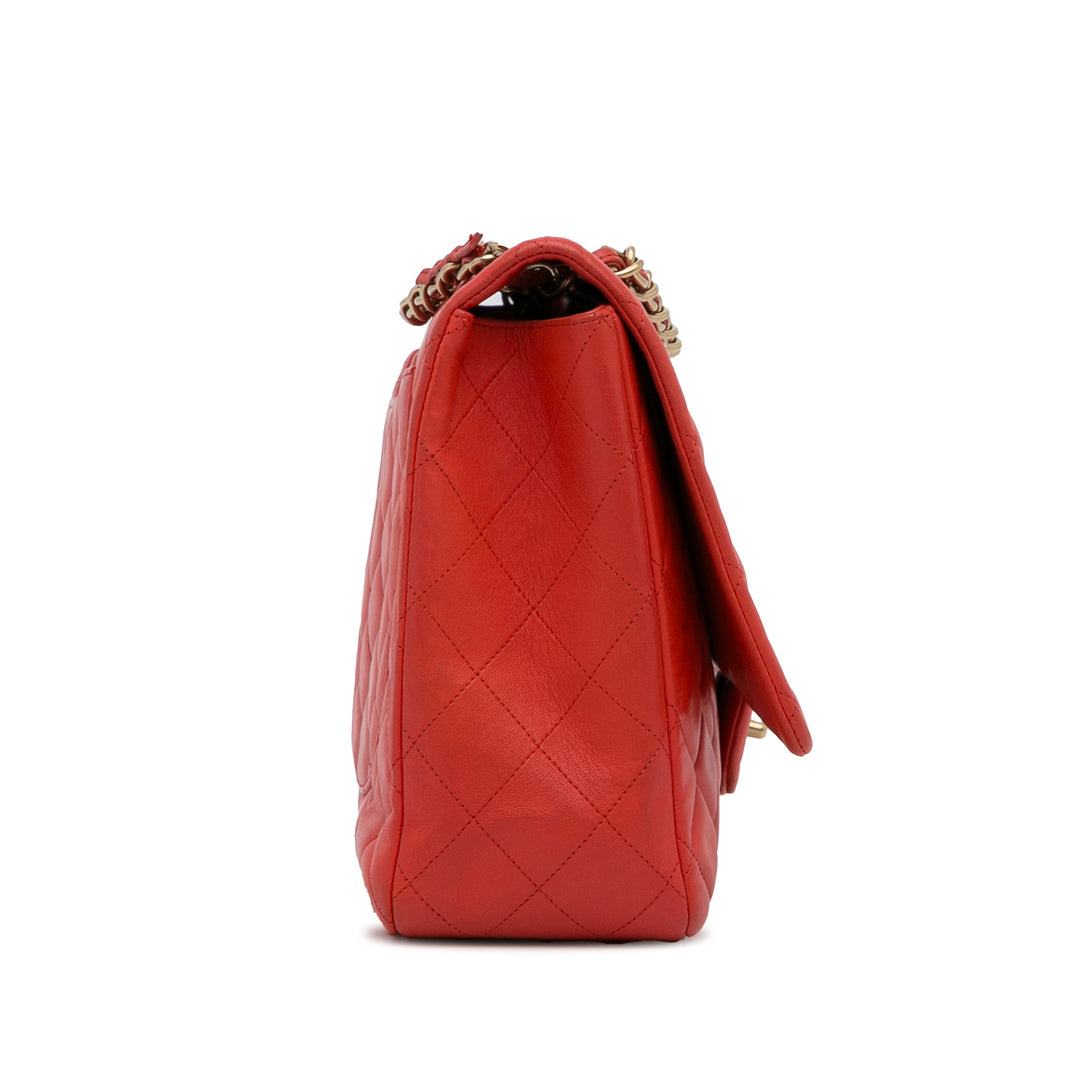 Maxi Classic Lambskin Single Flap Red - Gaby Paris