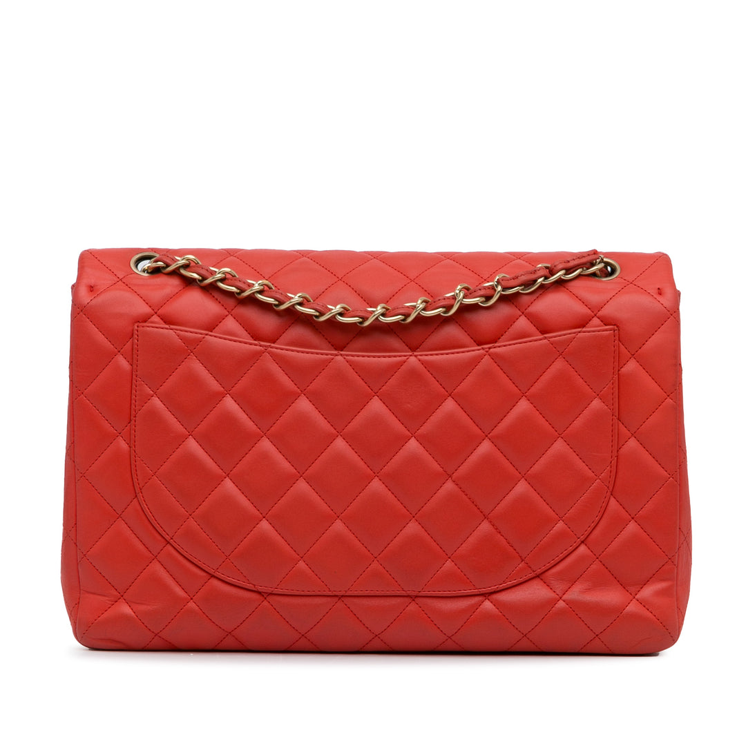 Maxi Classic Lambskin Single Flap Red - Gaby Paris