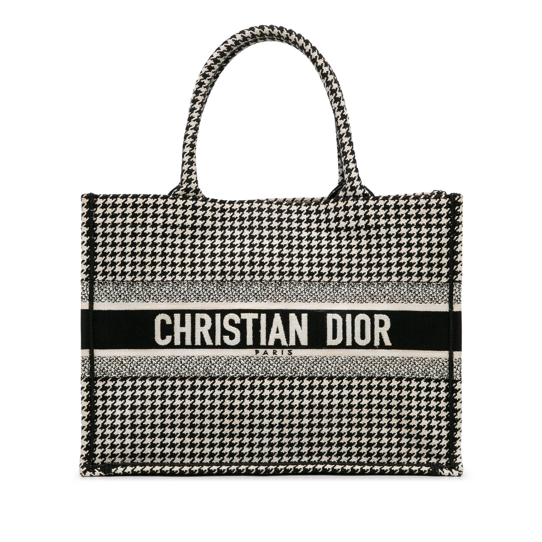 Medium Houndstooth Book Tote Black - Gaby Paris
