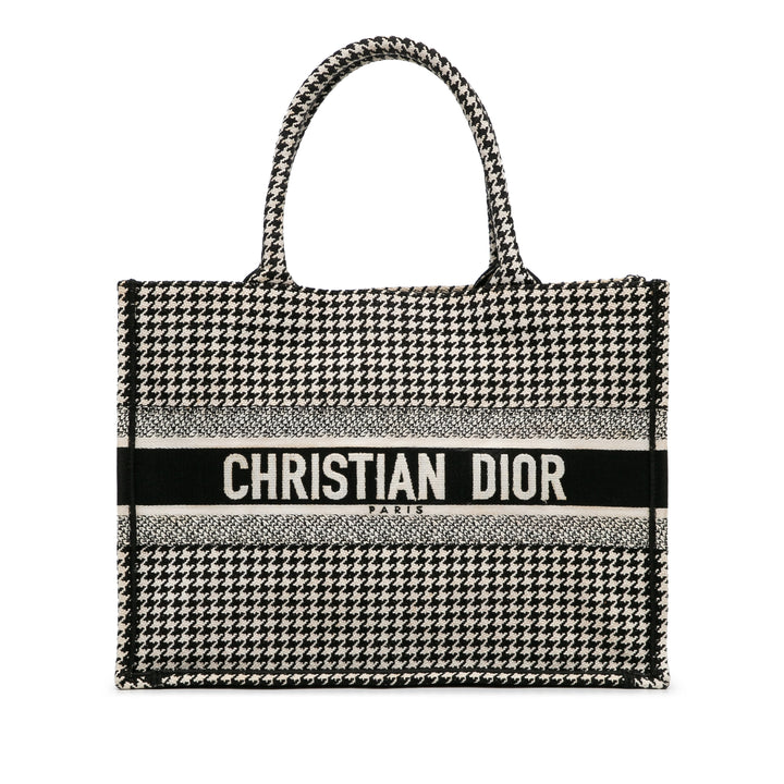 Medium Houndstooth Book Tote Black - Gaby Paris