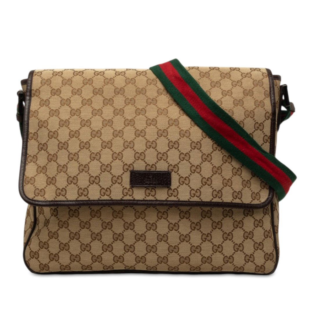 GG Web à rabat Sac Messenger Beige