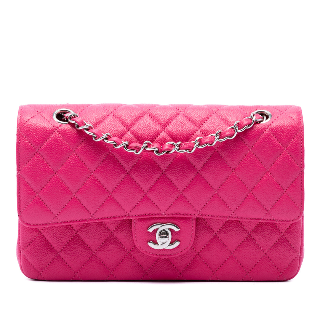 Classic Double rabat Moyen Cuir caviar Rose