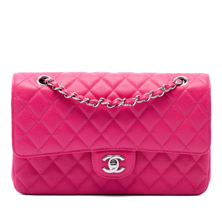 Classic Double rabat Moyen Cuir caviar Rose