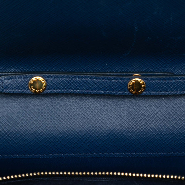 Prada Saffiano Lux Flip Lock Wallet on Chain Bleu