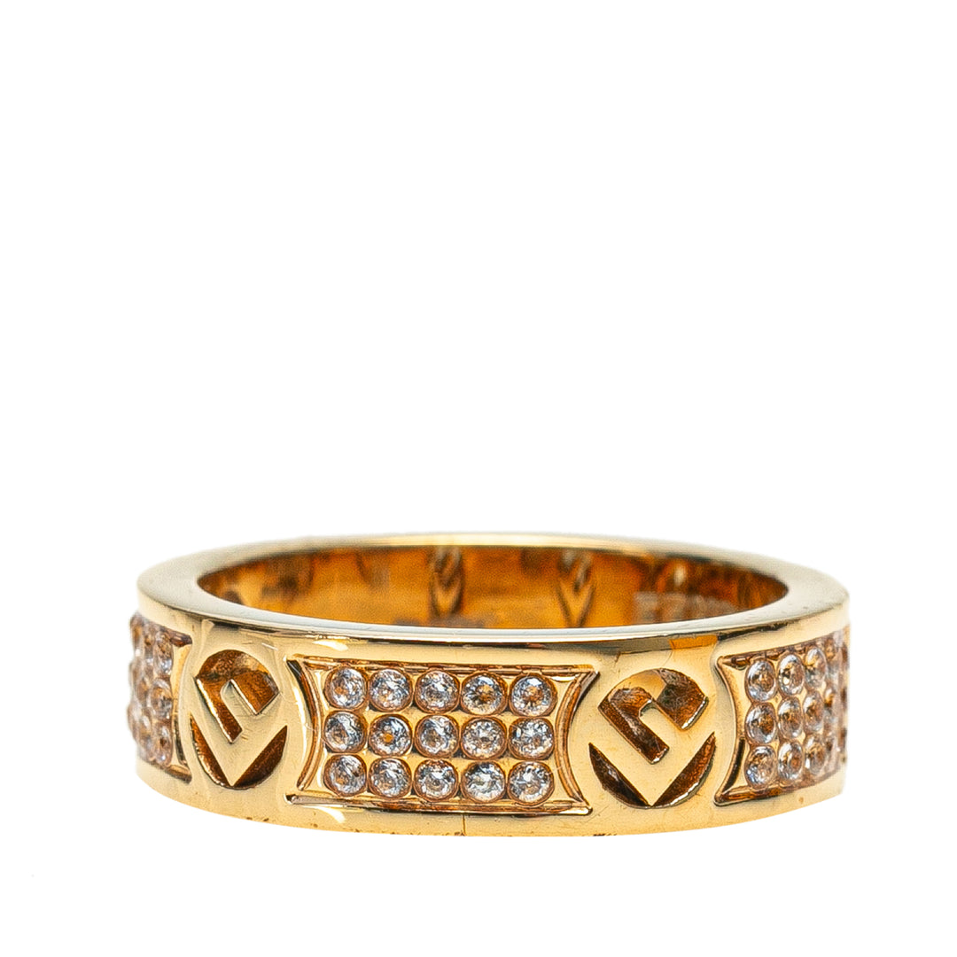 Gold Plated F Is Fendi Crystal Band Ring Gold - Gaby Paris