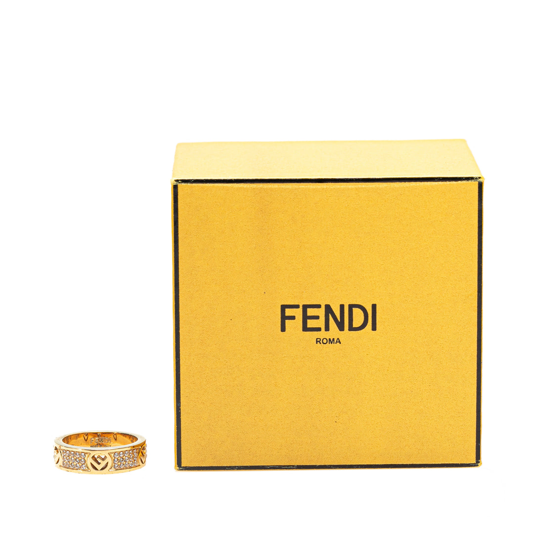 Gold Plated F Is Fendi Crystal Band Ring Gold - Gaby Paris