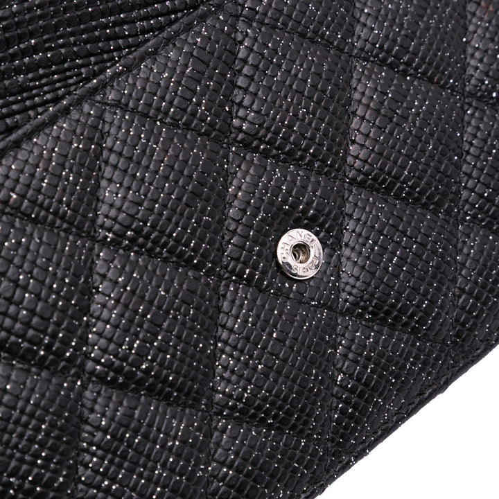 CC Quilted Glittered Calfskin Wallet On Chain Black - Gaby Paris