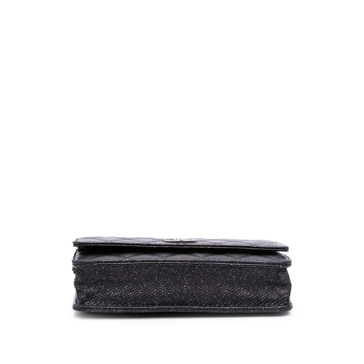 CC Quilted Glittered Calfskin Wallet On Chain Black - Gaby Paris
