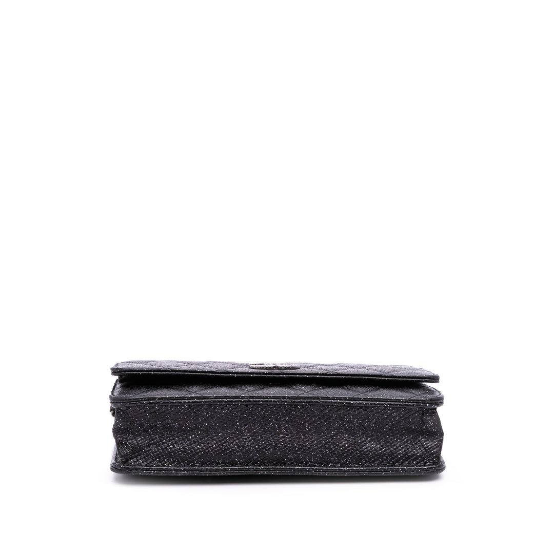 CC Quilted Glittered Calfskin Wallet On Chain Black - Gaby Paris