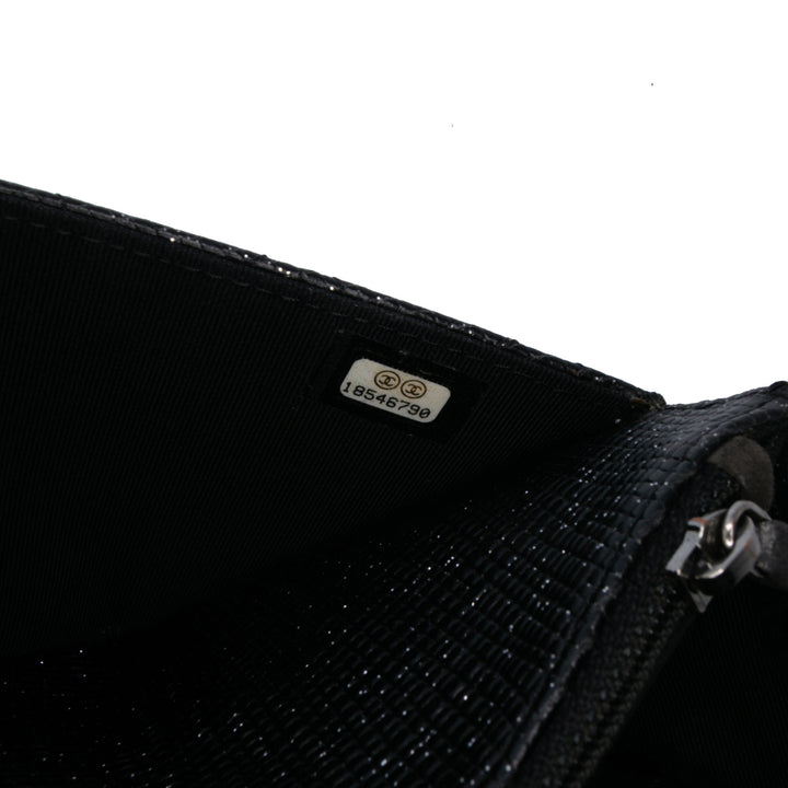 CC Quilted Glittered Calfskin Wallet On Chain Black - Gaby Paris