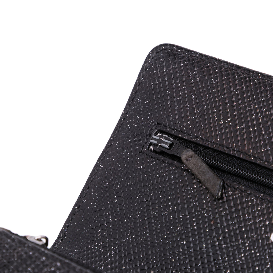 CC Quilted Glittered Calfskin Wallet On Chain Black - Gaby Paris