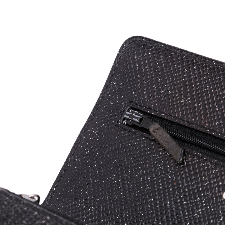 CC Quilted Glittered Calfskin Wallet On Chain Black - Gaby Paris