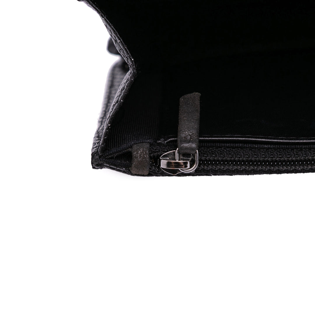 CC Quilted Glittered Calfskin Wallet On Chain Black - Gaby Paris