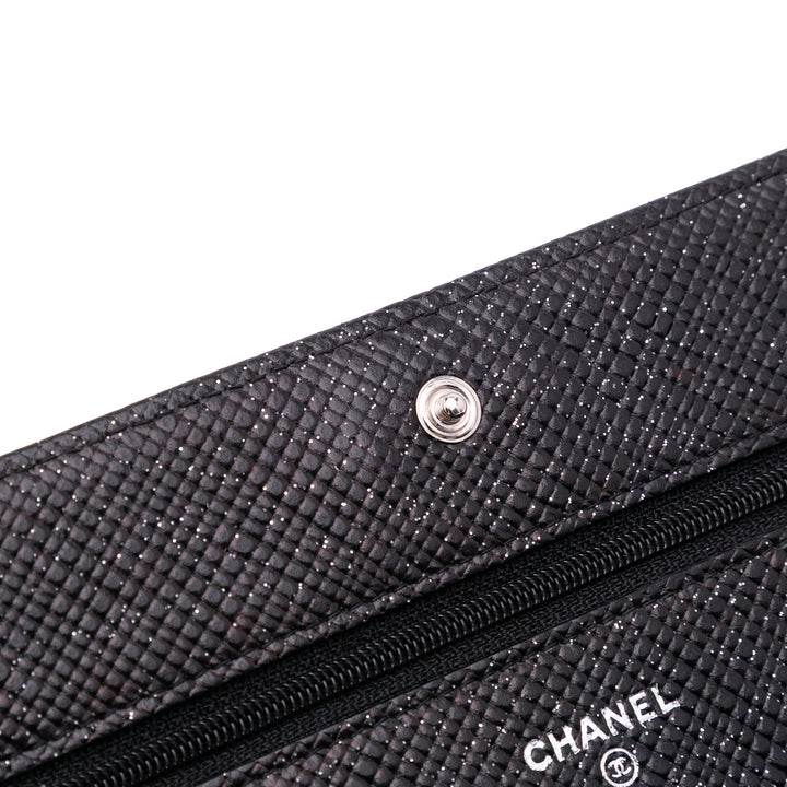 CC Quilted Glittered Calfskin Wallet On Chain Black - Gaby Paris