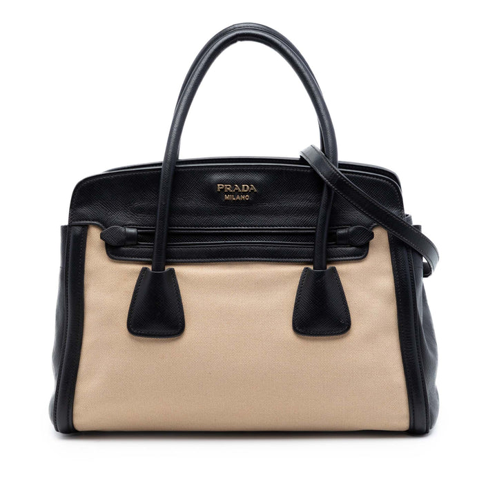 Prada Bicolor Saffiano Cuir à finitions Toile Sac