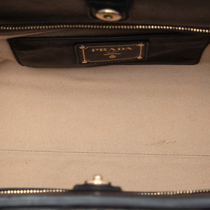 Prada Bicolor Saffiano Cuir à finitions Toile Sac