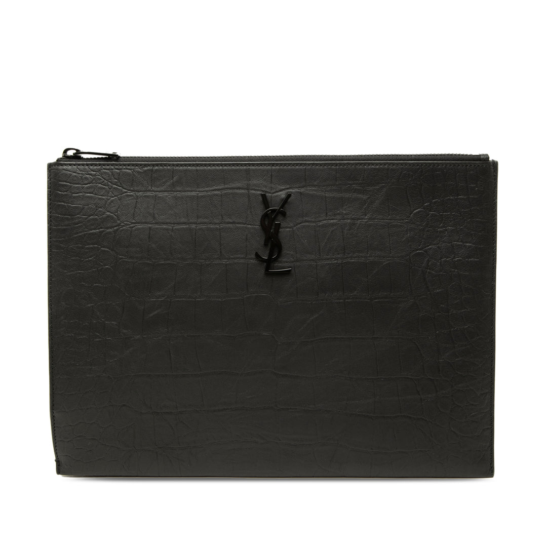 Croc embossé iPad Étui Noir